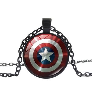 Captain America Shield Marvel Cabochon Black Chain Necklace